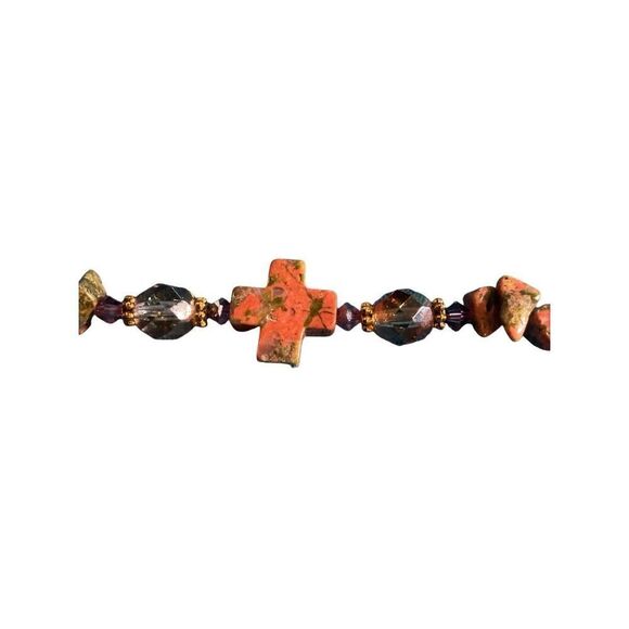 Unakite Jasper Cross Bracelet - Picture 9 of 13